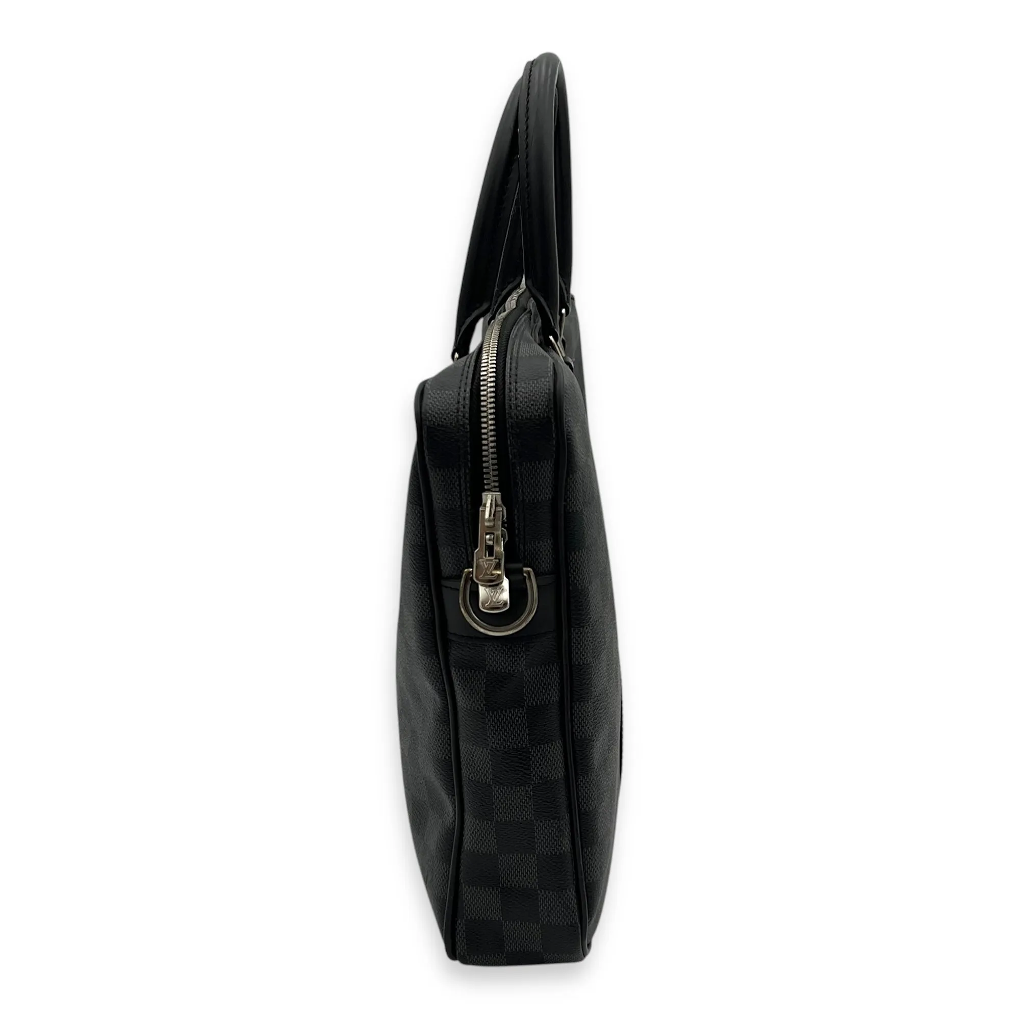 Porte Document Top Handle Bag Graphite in Coated Canvas, Silver hardware