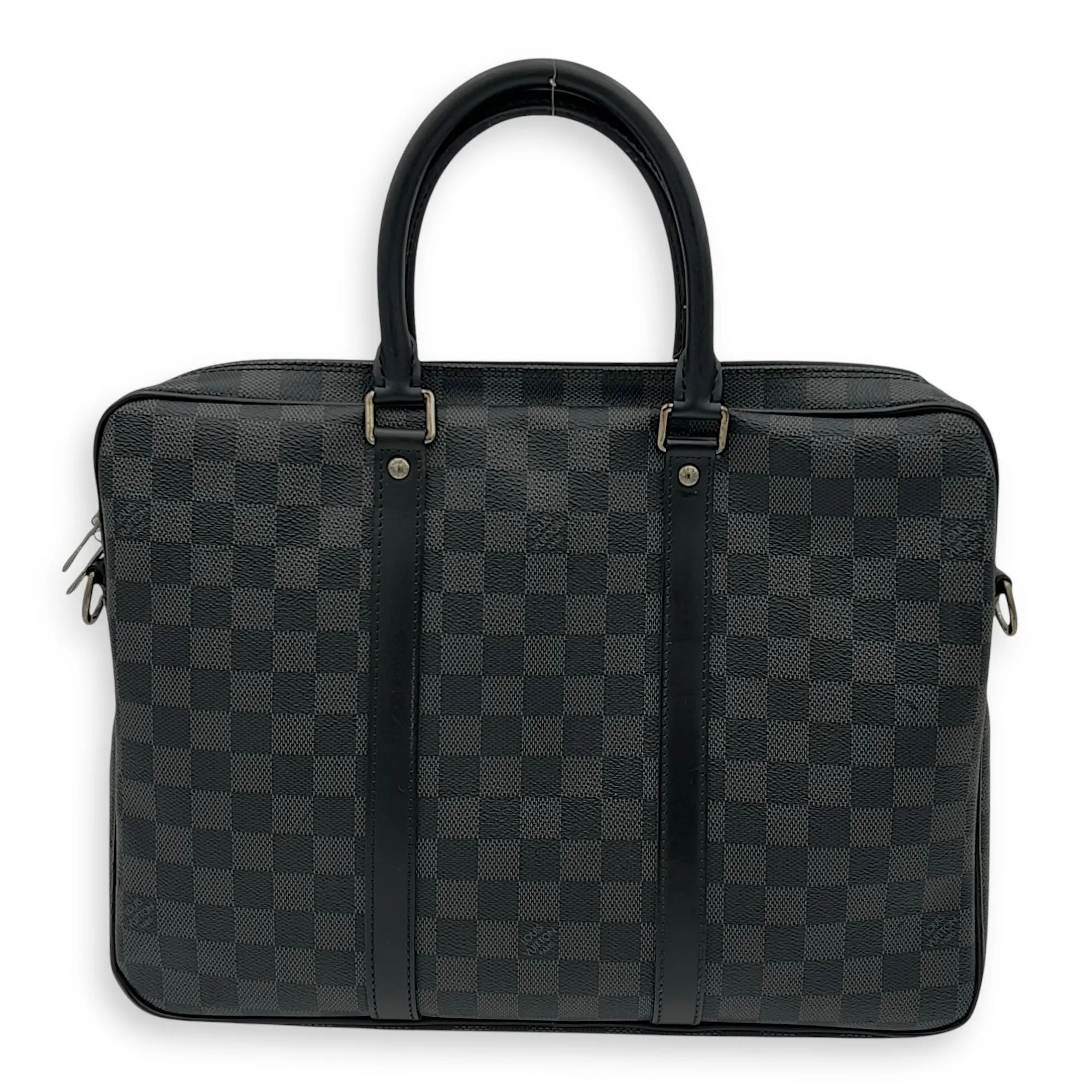 Porte Document Top Handle Bag Graphite in Coated Canvas, Silver hardware