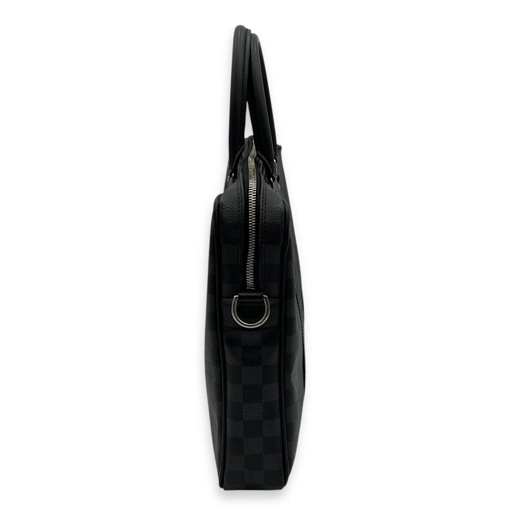 Porte Document Top Handle Bag Graphite in Coated Canvas, Silver hardware