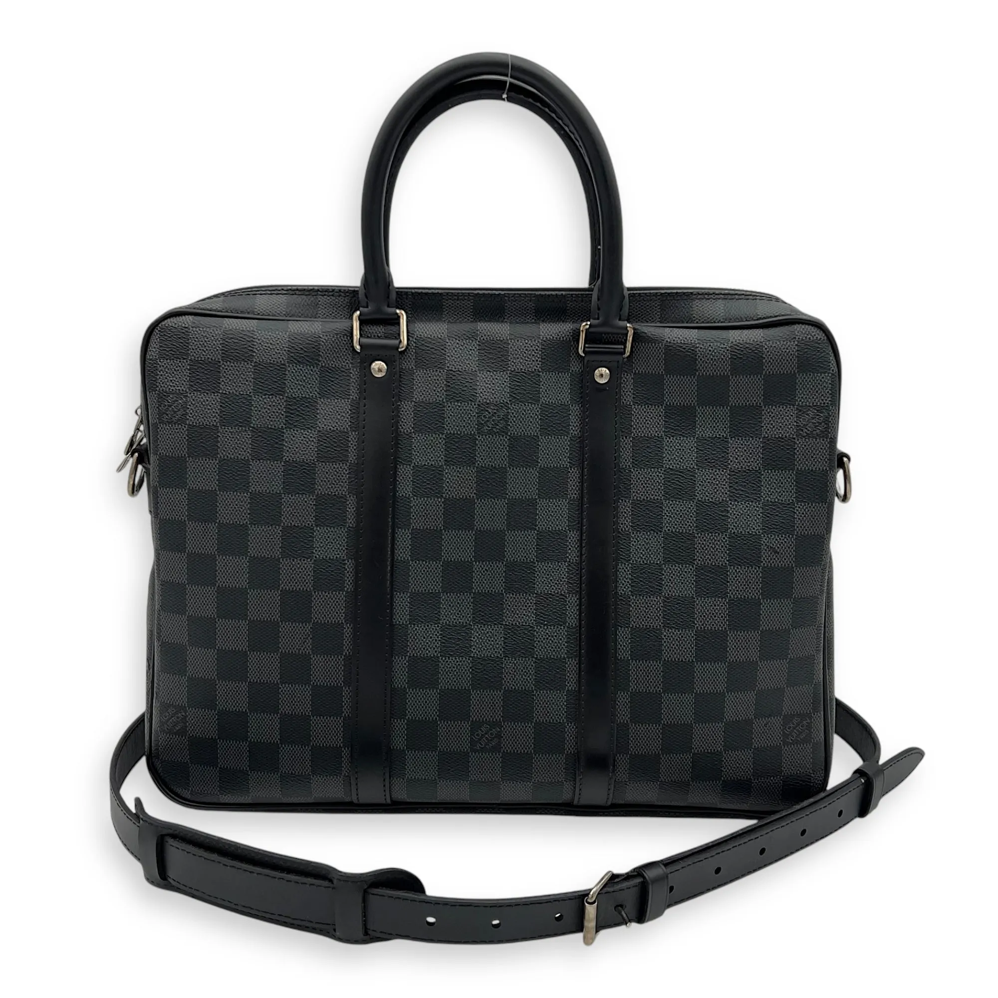 Porte Document Top Handle Bag Graphite in Coated Canvas, Silver hardware