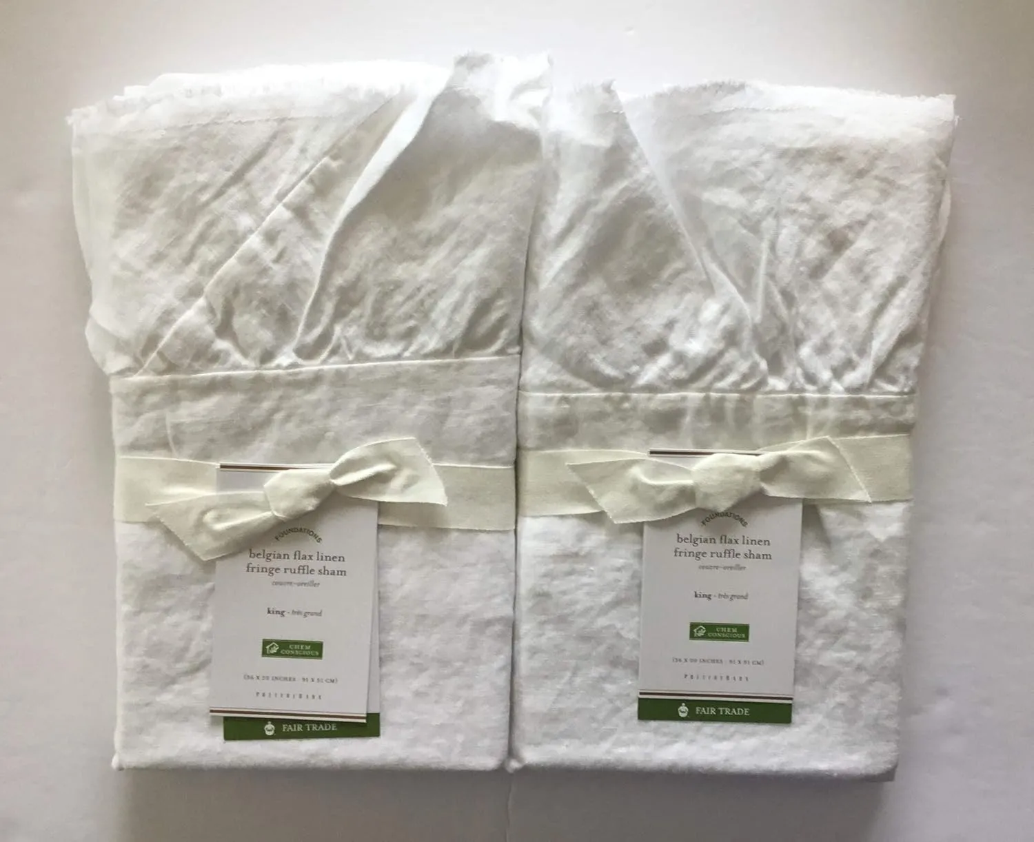 Pottery Barn Belgian Flax Linen Fringe Ruffle Sham~King~Set of Two~*White*