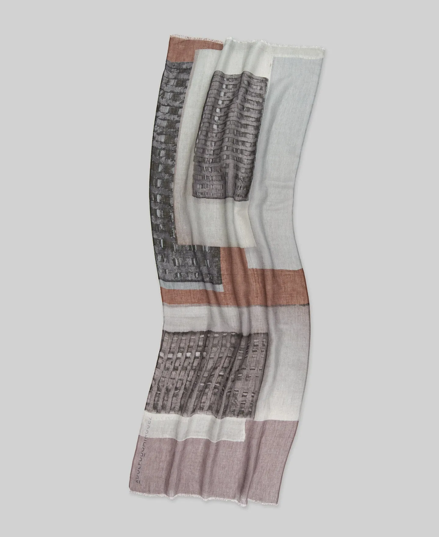 Printed linen and cotton shawl cotton in brown