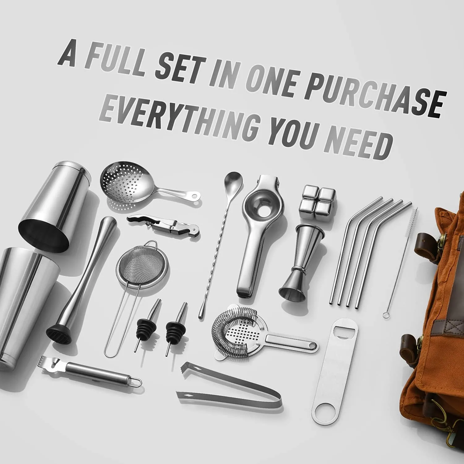Professional Bartender Kit | 24-Piece Complete Cocktail Set with Stylish Portable Bag | Bar Set for Home, Work, Parties, Camping