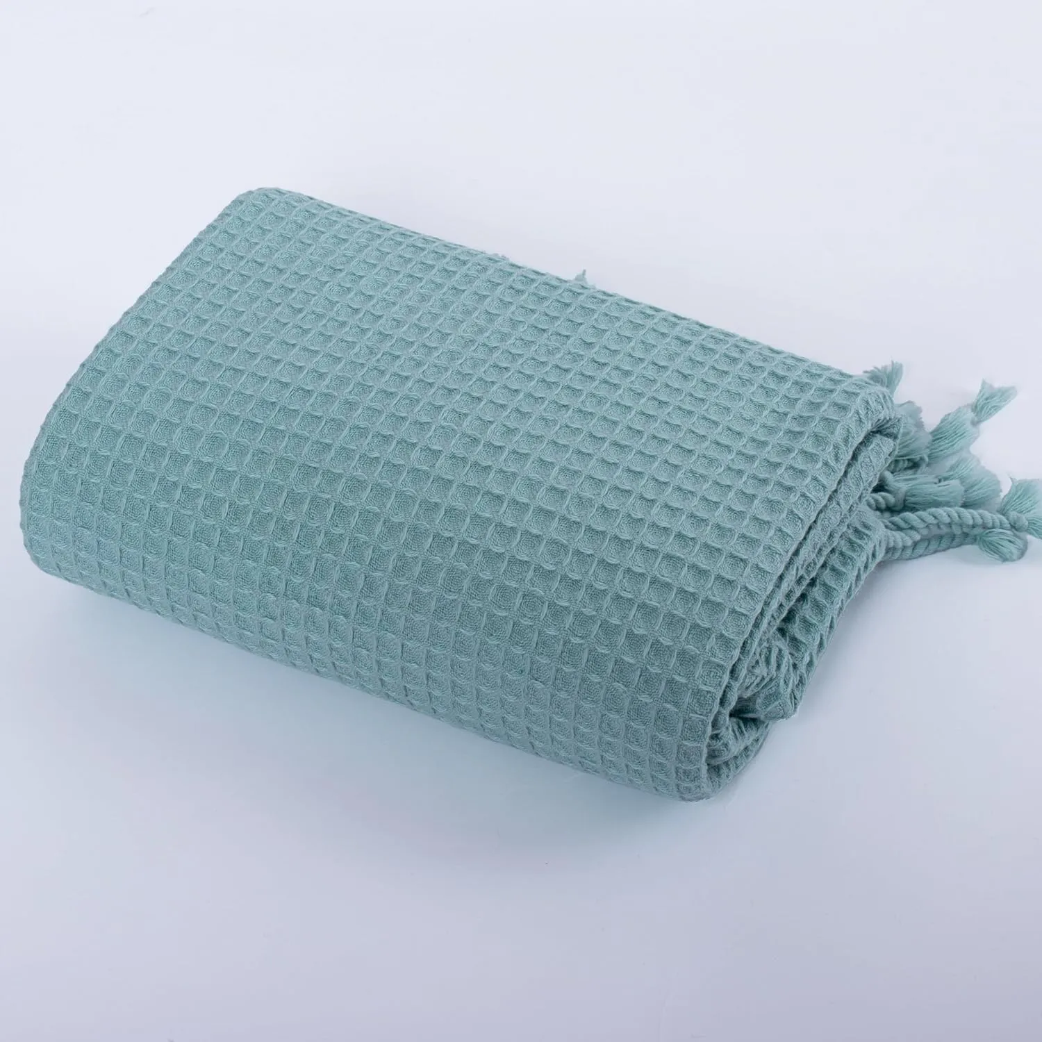 PÜSKÜL - Waffle Weave Thin Turkish Bath and Beach Towels - Turkish Cotton Oversized Quick Drying Waffle Towels for Travel 67x33 inch 2 Packs (Ice Green)