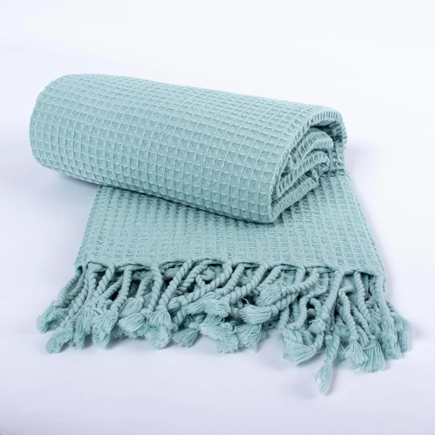 PÜSKÜL - Waffle Weave Thin Turkish Bath and Beach Towels - Turkish Cotton Oversized Quick Drying Waffle Towels for Travel 67x33 inch 2 Packs (Ice Green)