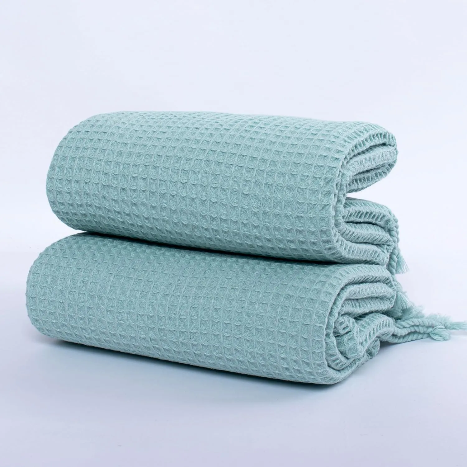 PÜSKÜL - Waffle Weave Thin Turkish Bath and Beach Towels - Turkish Cotton Oversized Quick Drying Waffle Towels for Travel 67x33 inch 2 Packs (Ice Green)