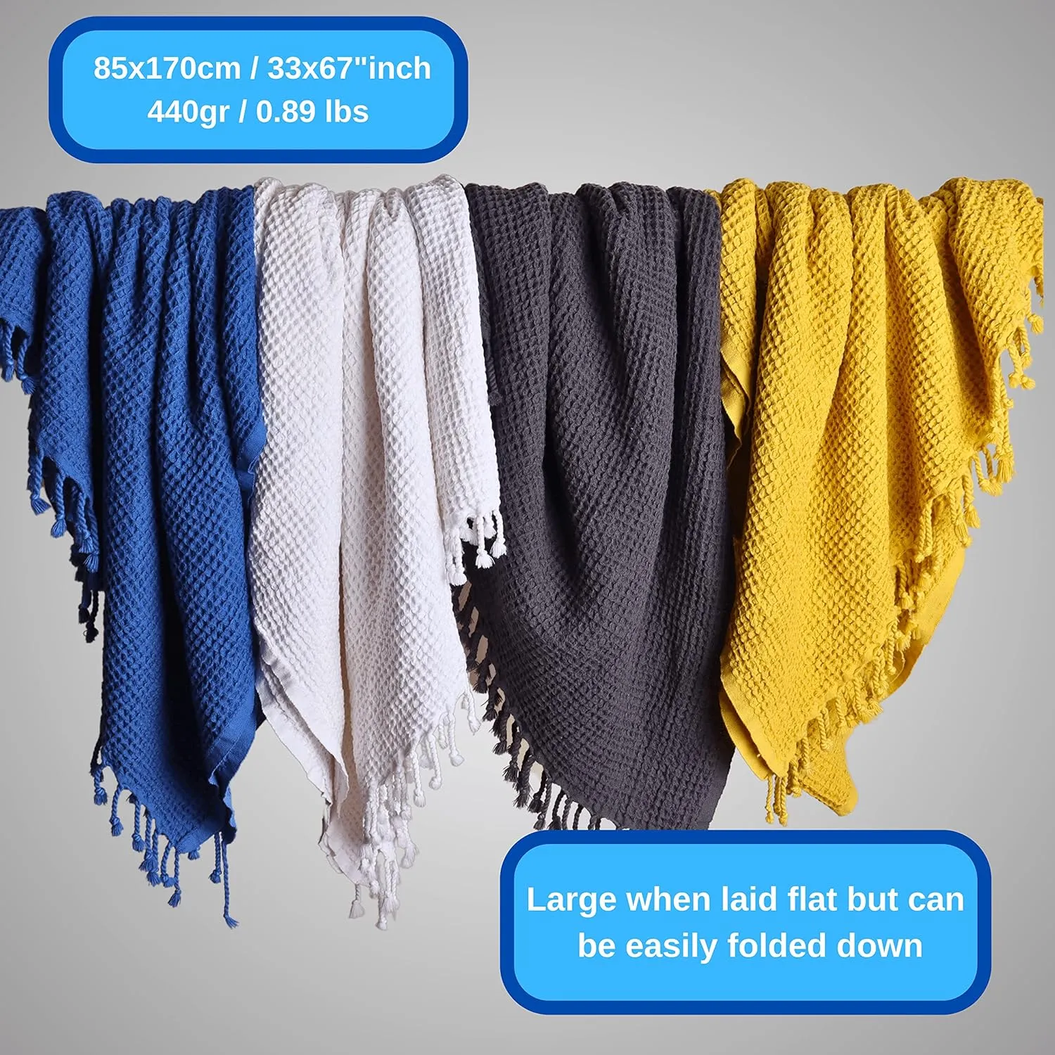 PÜSKÜL - Waffle Weave Thin Turkish Bath and Beach Towels - Turkish Cotton Oversized Quick Drying Waffle Towels for Travel 67x33 inch 2 Packs (Ice Green)