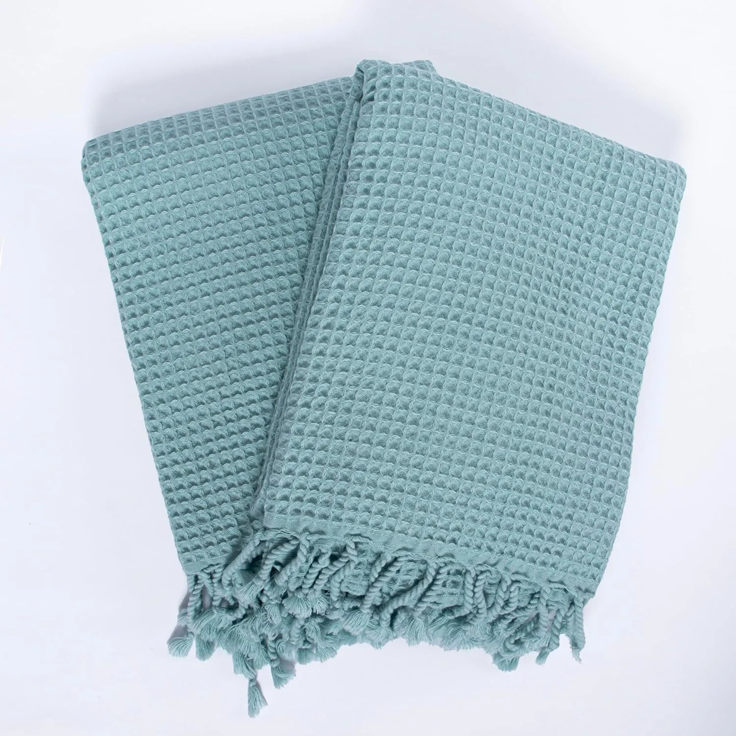 PÜSKÜL - Waffle Weave Thin Turkish Bath and Beach Towels - Turkish Cotton Oversized Quick Drying Waffle Towels for Travel 67x33 inch 2 Packs (Ice Green)