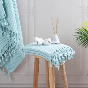 PÜSKÜL - Waffle Weave Thin Turkish Bath and Beach Towels - Turkish Cotton Oversized Quick Drying Waffle Towels for Travel 67x33 inch 2 Packs (Ice Green)