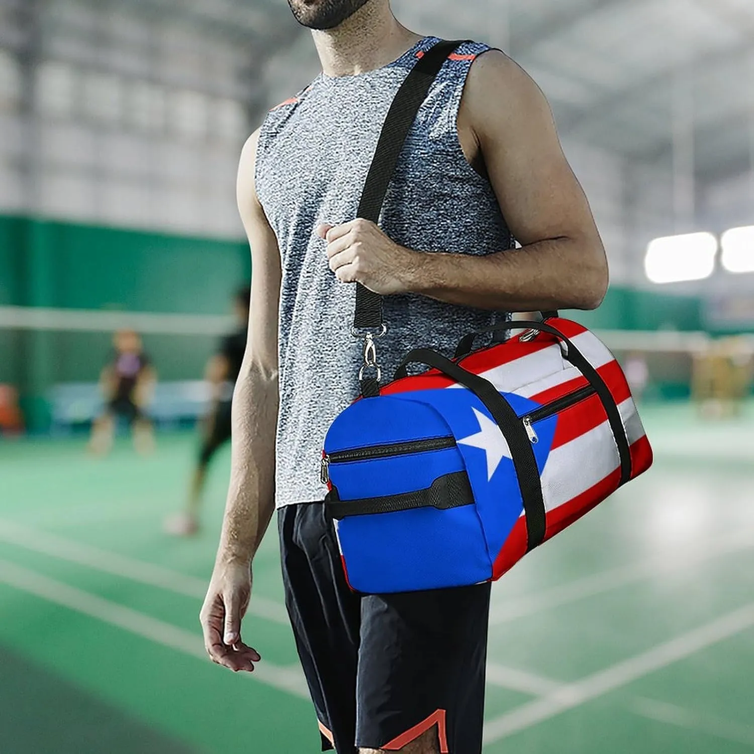Puerto Rico Flag Duffel Bag for Men Women with Wet Pocket Shoe Compartment