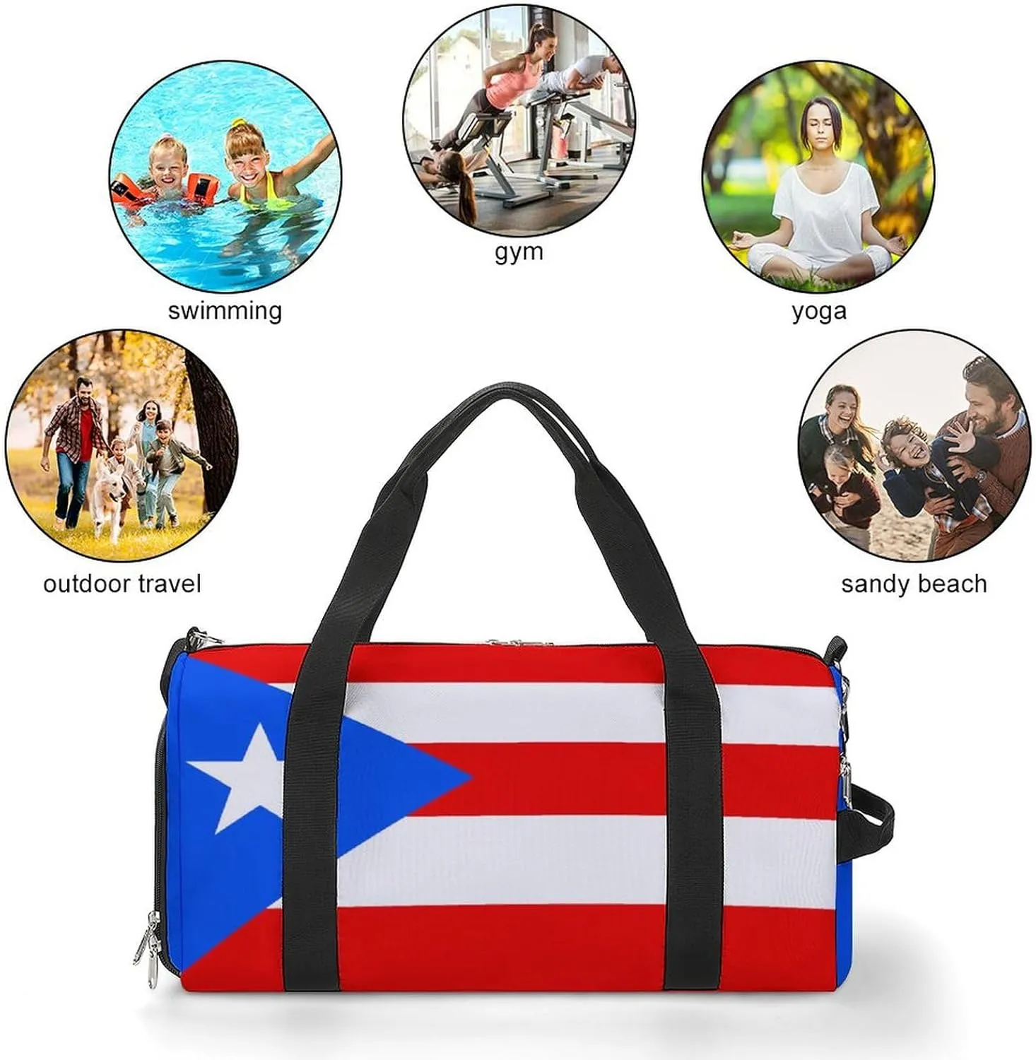 Puerto Rico Flag Duffel Bag for Men Women with Wet Pocket Shoe Compartment