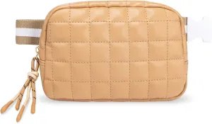 Puffer Waist Bag for Women Quilted Fanny Pack Puffy Belt Bag Cross Body Bag with Adjustable Strap for Running Shopping Hiking Workout (Khaki)