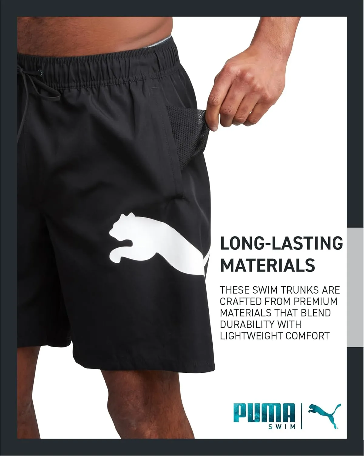 PUMA Men's Bathing Suit - Quick Dry Swimsuit Trunks with Mesh Compression Liner - 8" Inseam Swimwear (S-XL)