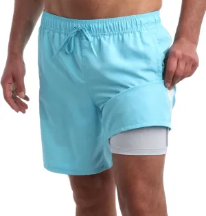 PUMA Men's Bathing Suit - Quick Dry Swimsuit Trunks with Mesh Compression Liner - 8" Inseam Swimwear (S-XL)