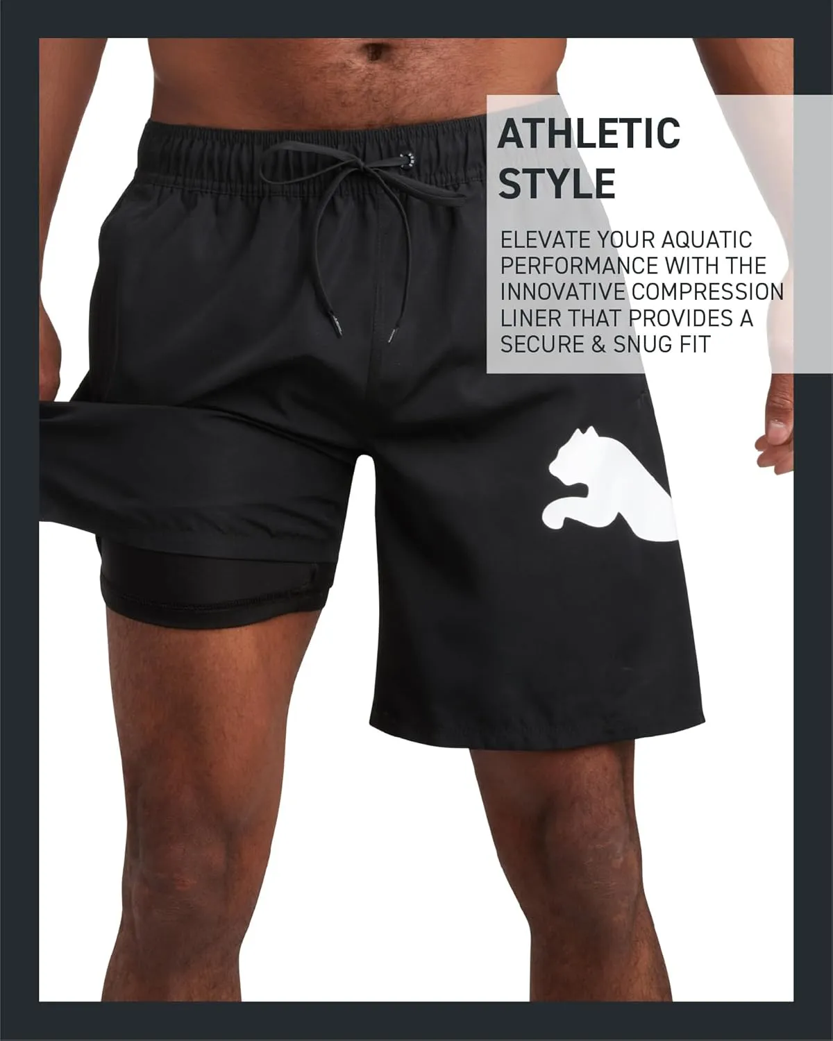 PUMA Men's Bathing Suit - Quick Dry Swimsuit Trunks with Mesh Compression Liner - 8" Inseam Swimwear (S-XL)