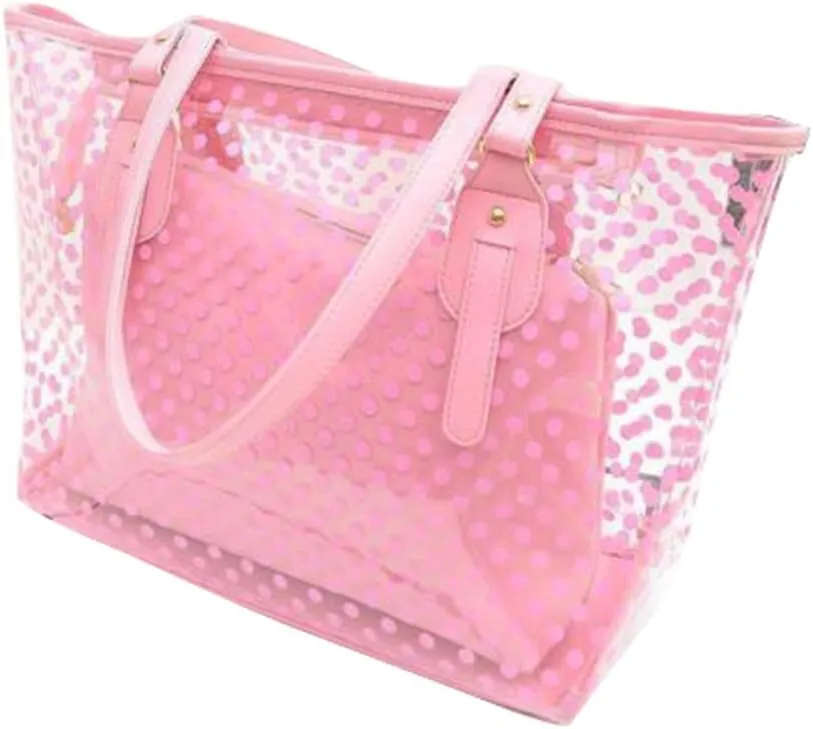 PVC Large Candy Color Clear Shoulder Bag 2 IN 1 Beach Totes Transparent Handbags With Interior Pocket For Women