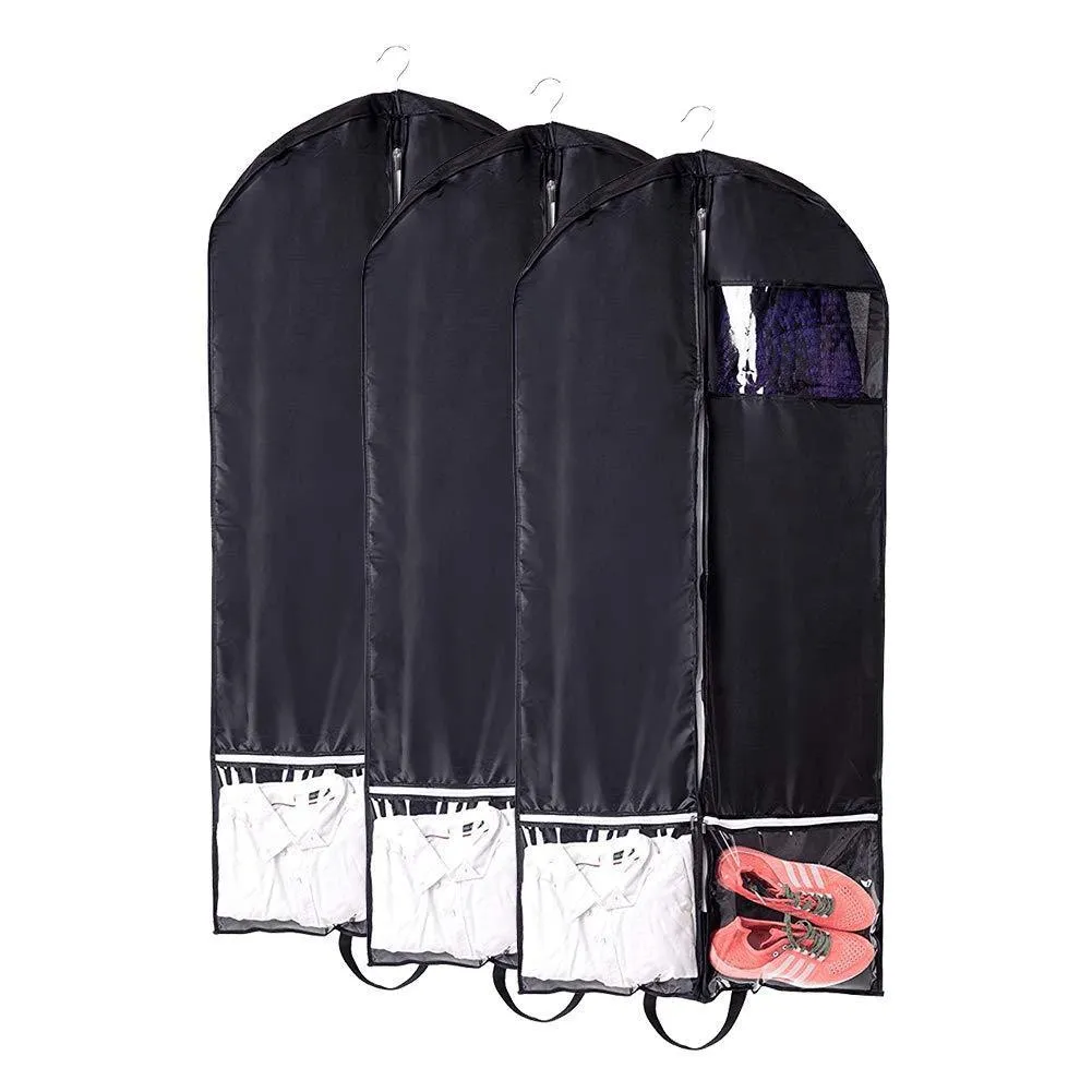 QEES 3PCS Travel Garment Bag, Heavy Duty Breathable Dance Costume Bags with Accessories Zipper Pockets, Travel and Closet Suit Storage Bags with Strong Handle JJZ310