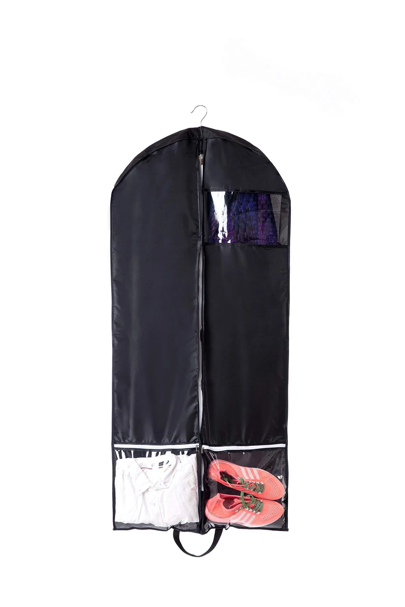 QEES 3PCS Travel Garment Bag, Heavy Duty Breathable Dance Costume Bags with Accessories Zipper Pockets, Travel and Closet Suit Storage Bags with Strong Handle JJZ310