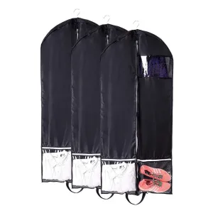 QEES 3PCS Travel Garment Bag, Heavy Duty Breathable Dance Costume Bags with Accessories Zipper Pockets, Travel and Closet Suit Storage Bags with Strong Handle JJZ310