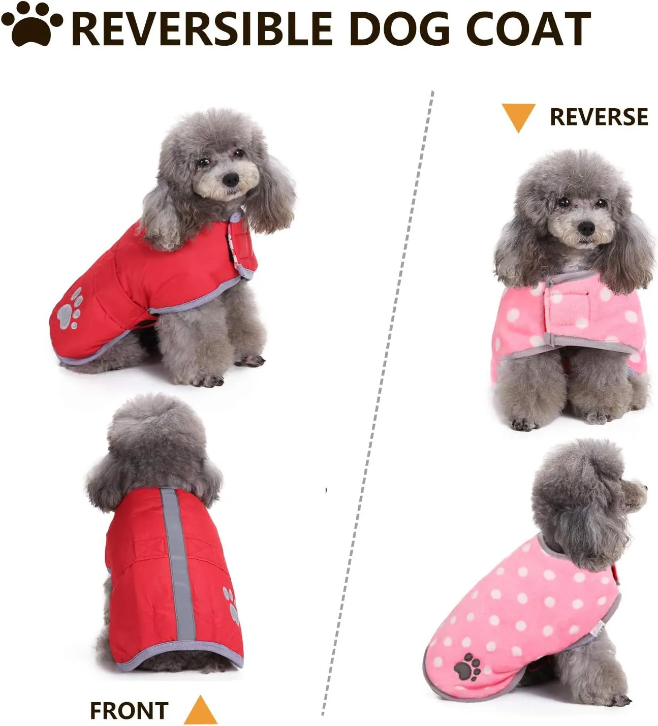 Queenmore Cold Weather Dog Coats Loft Reversible Winter Fleece Dog Vest Waterproof Pet Jacket Available in Extra Small, Small, Medium, Large Extra Large Sizes