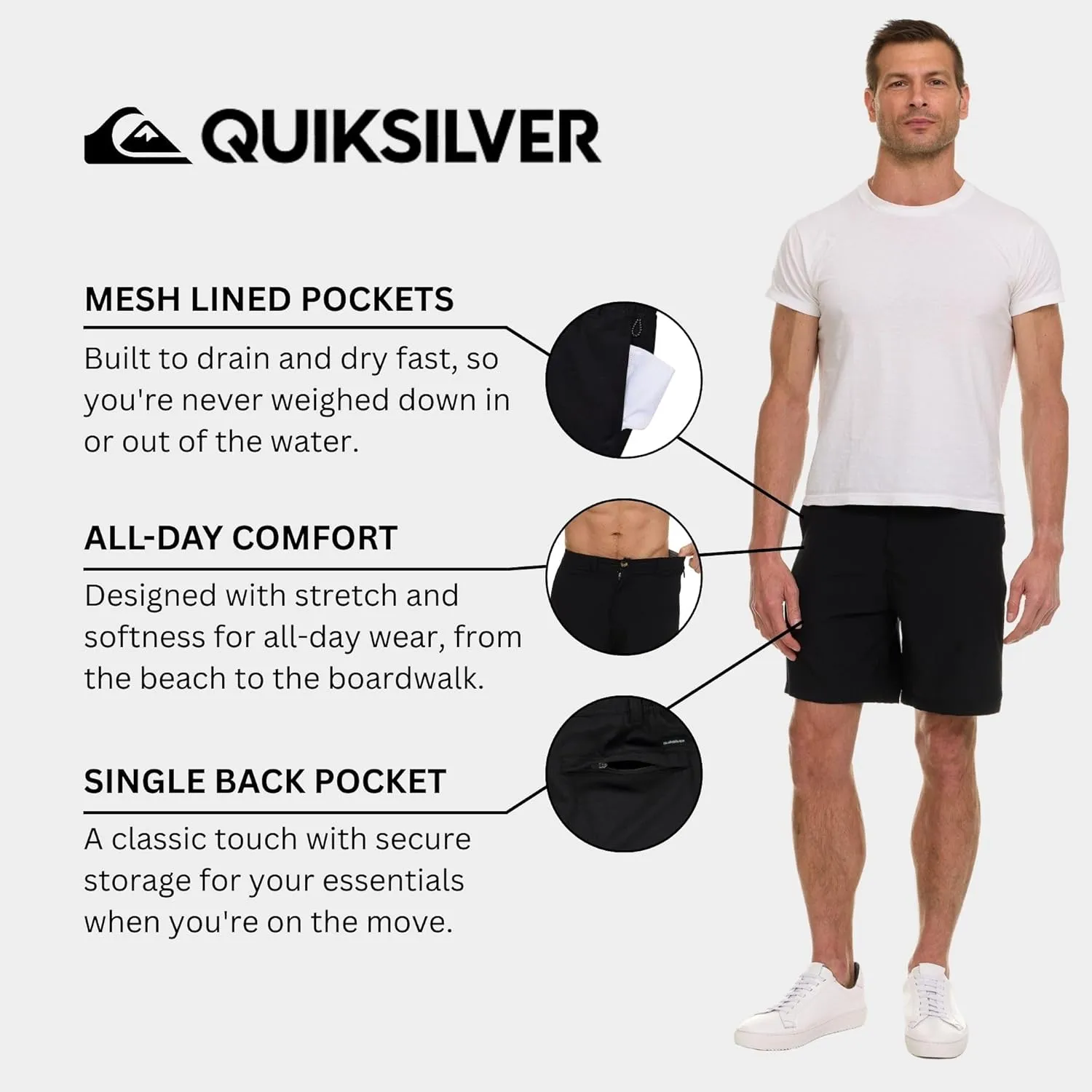 Quiksilver Shorts for Men Big and Tall, Hybrid Stretch Amphibian Quick Dry Short