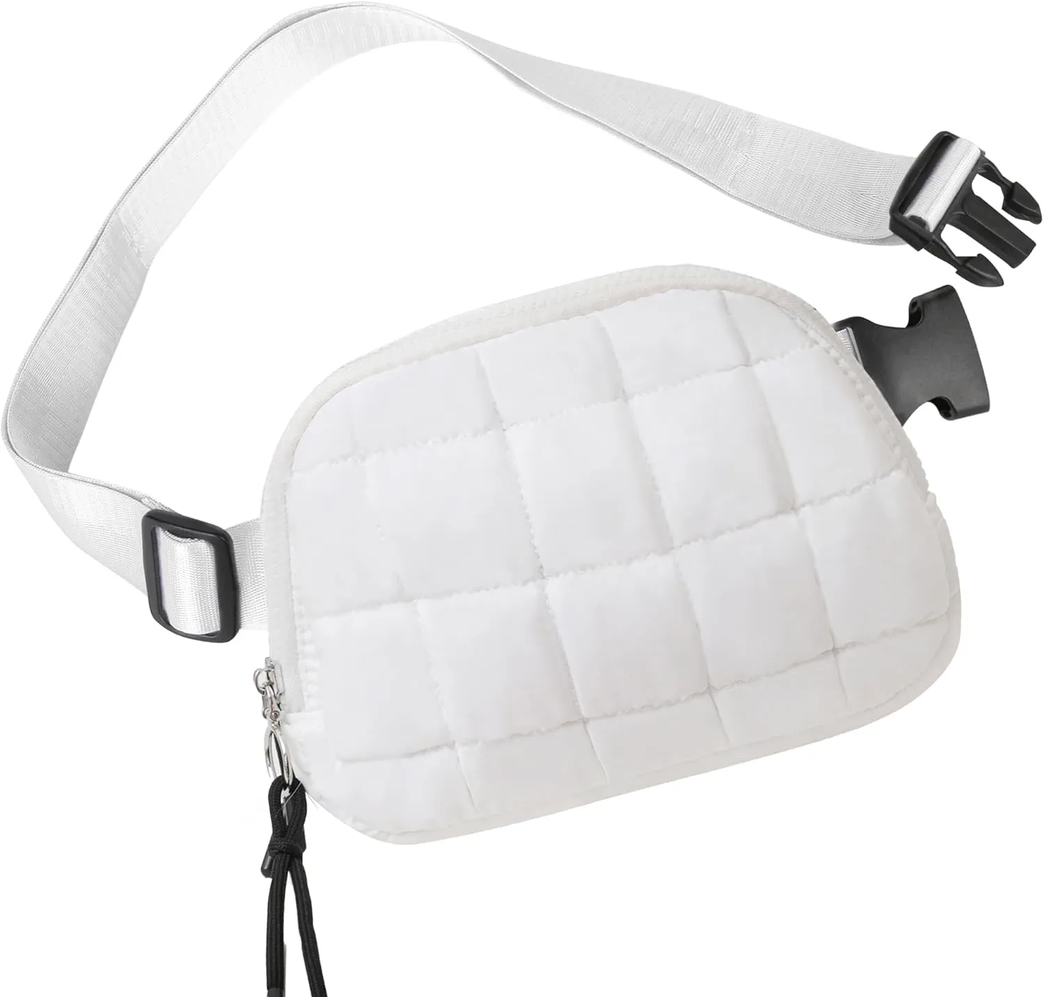 Quilted Puffer Belt Bag, Everywhere Waist Fanny Packs, Lightweight Crossbody Bag with Adjustable Strap, White
