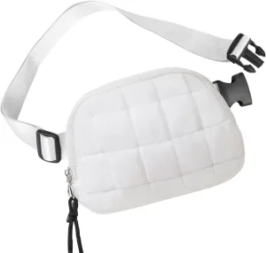 Quilted Puffer Belt Bag, Everywhere Waist Fanny Packs, Lightweight Crossbody Bag with Adjustable Strap, White