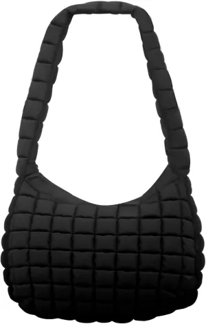 Quilted Puffer Tote Bag for Women, Lightweight Nylon Crossbody Shoulder Bag Puffy Carryall Hobo Handbag with Zippered Pockets