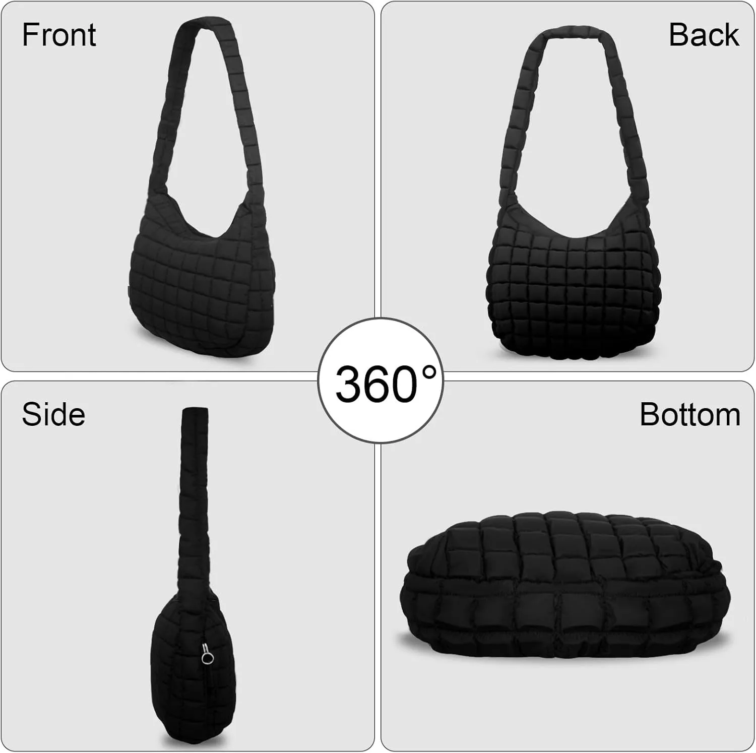 Quilted Puffer Tote Bag for Women, Lightweight Nylon Crossbody Shoulder Bag Puffy Carryall Hobo Handbag with Zippered Pockets