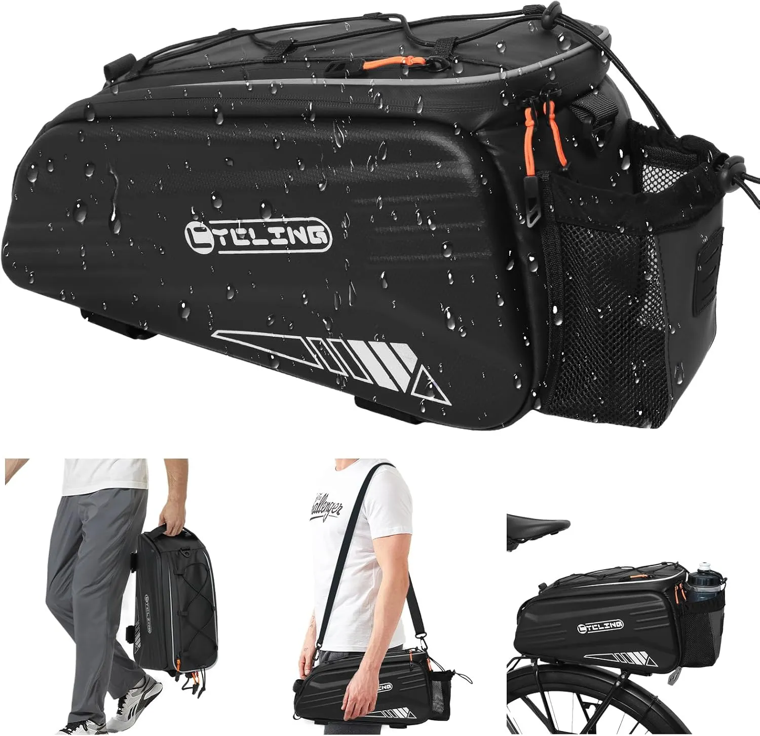 QYCHHJ 8L Hard Structure Bike Bags for Bicycles Rear Rack, Bike Rack Bag with Water-Resistant Zippers, Waterproof Bike Trunk Bag with Side Pockets Pannier Bag for Bike Accessories