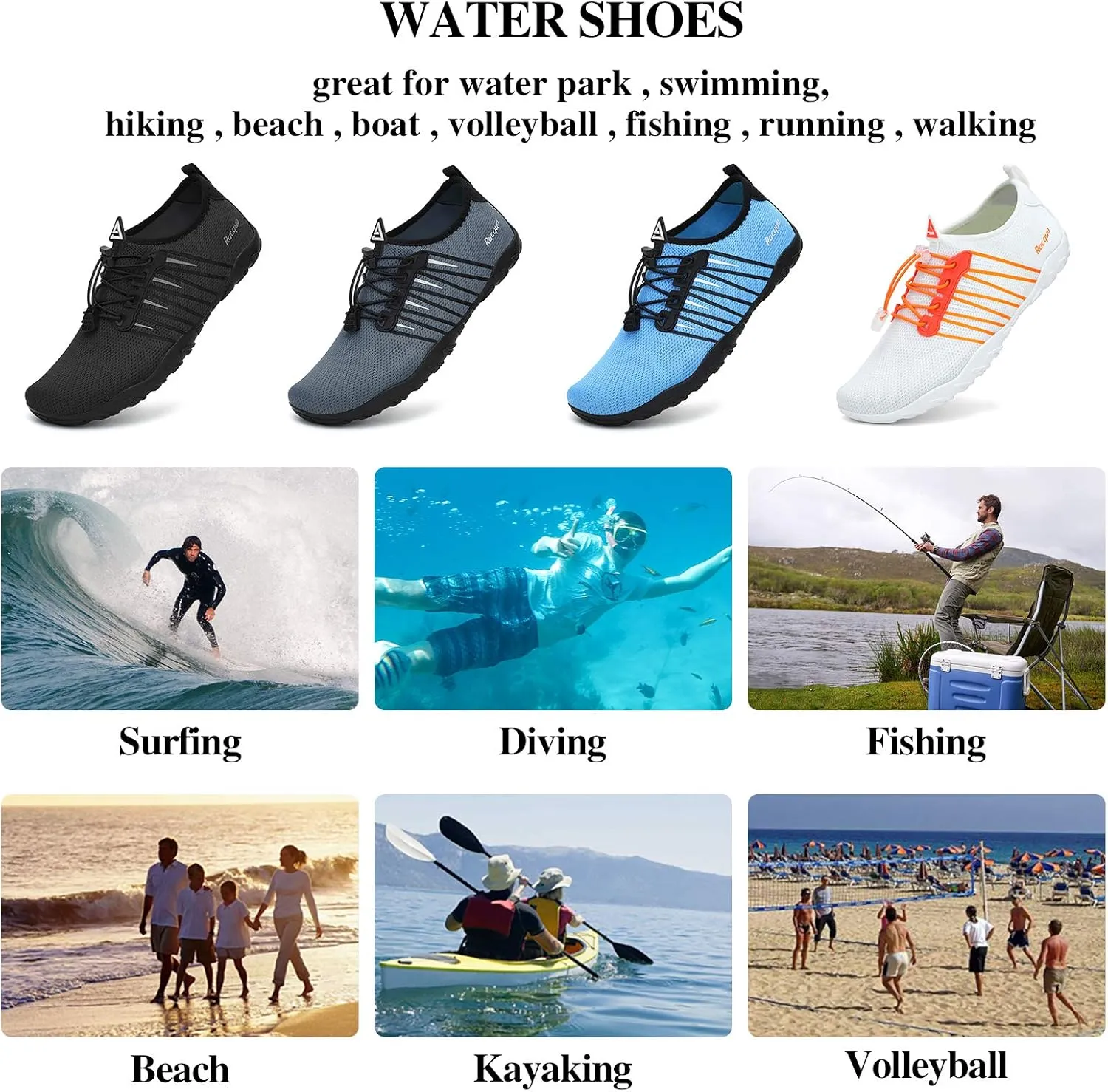 Racqua Water Shoes Quick Dry Barefoot Water Aqua Sport Beach Pool Swim Surf Diving for Men Women
