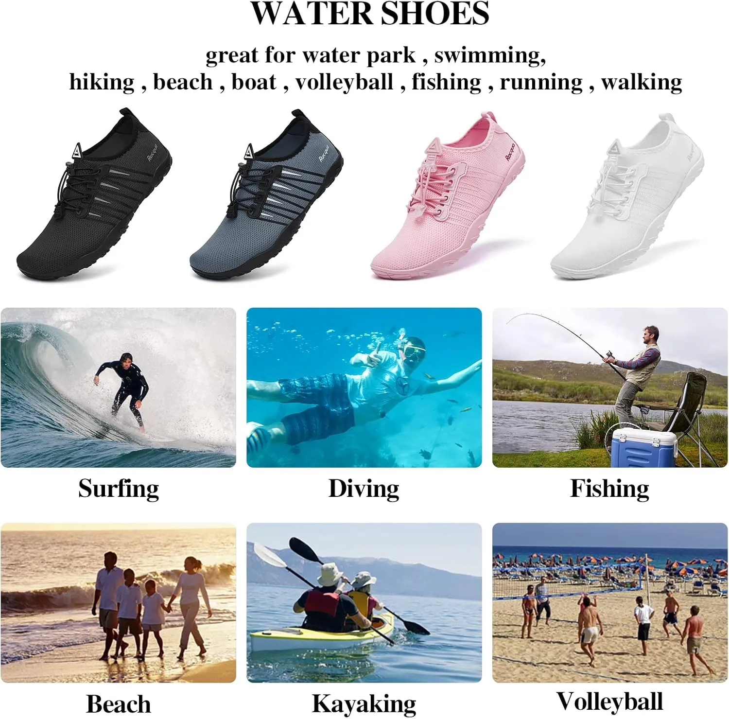 Racqua Water Shoes Quick Dry Barefoot Water Aqua Sport Beach Pool Swim Surf Diving for Men Women