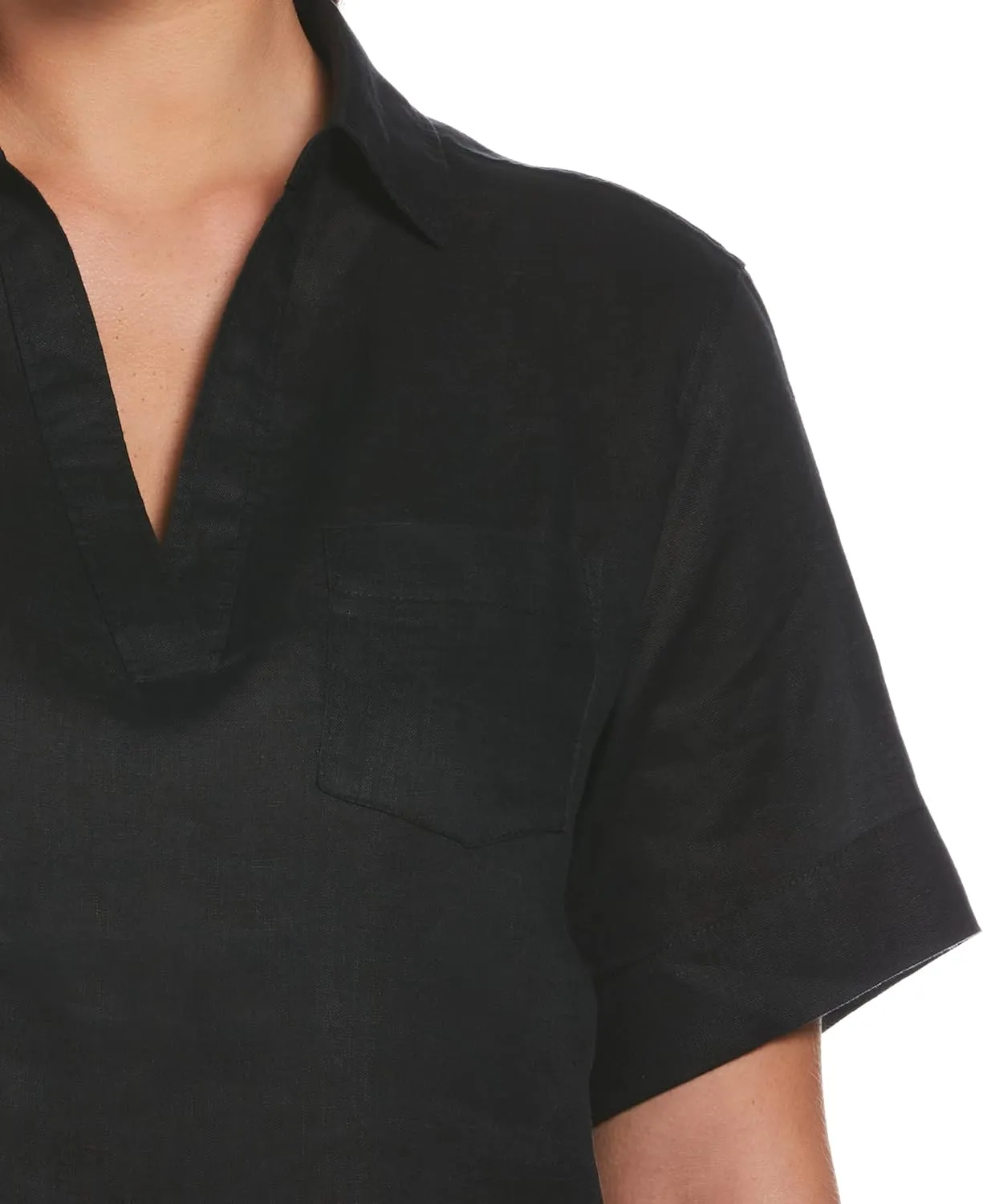 Rafaella Women's Split Neck Short Sleeve Linen Top