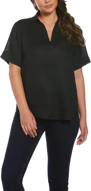 Rafaella Women's Split Neck Short Sleeve Linen Top