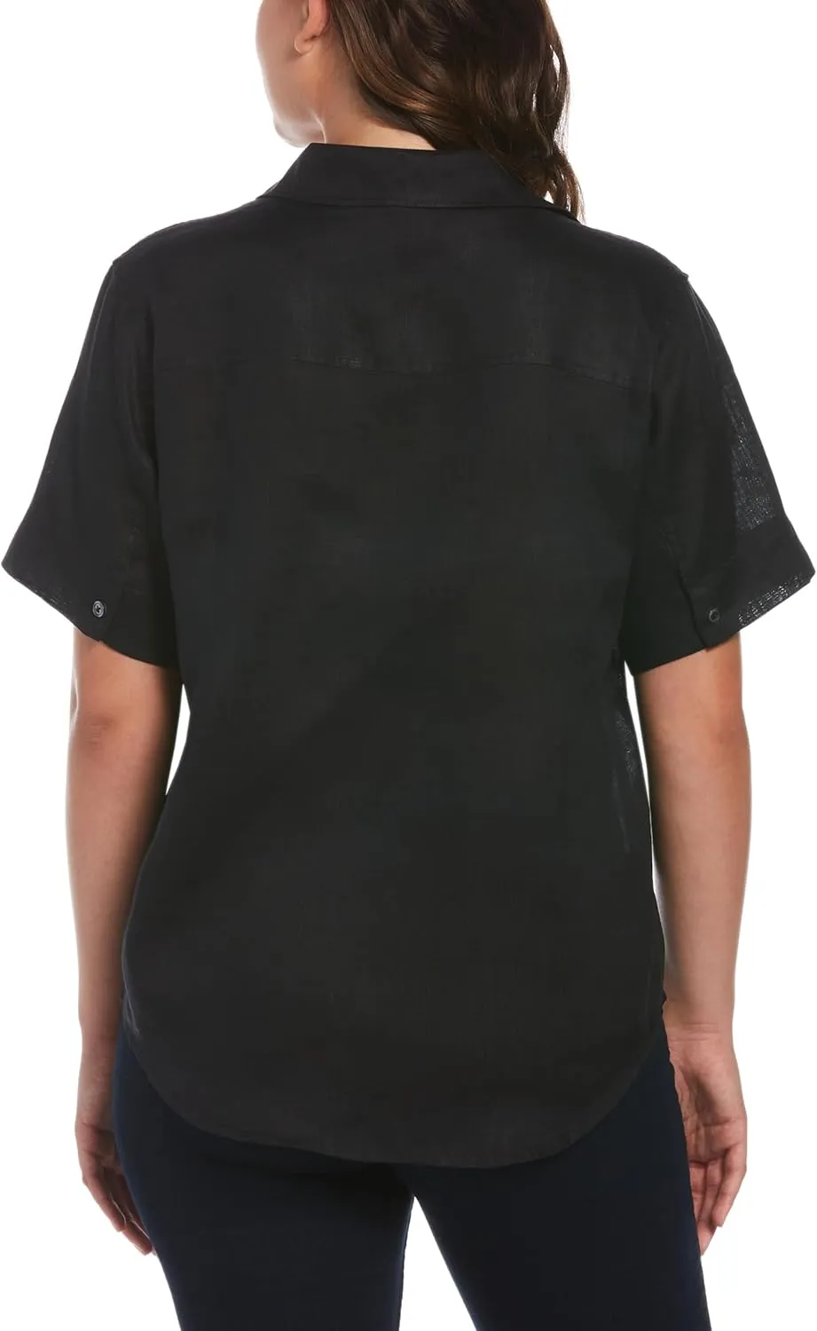 Rafaella Women's Split Neck Short Sleeve Linen Top