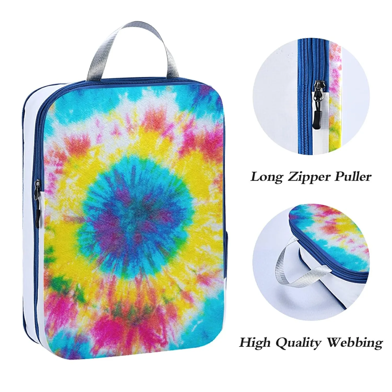 Rainbow Color Spiral Tie Dye Abstract Hippie Pattern 3 Piece set Cubes Expandable Adjustable Luggage Packing Bags, Ultralight Organizer Accessories Travel Suitcase Compressible Bags