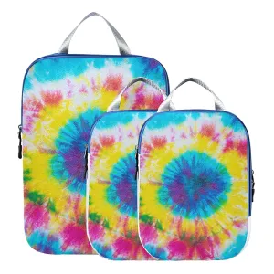 Rainbow Color Spiral Tie Dye Abstract Hippie Pattern 3 Piece set Cubes Expandable Adjustable Luggage Packing Bags, Ultralight Organizer Accessories Travel Suitcase Compressible Bags