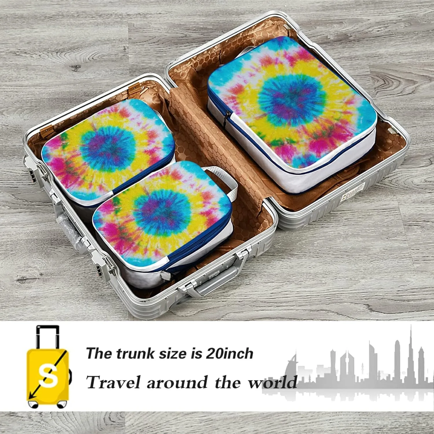 Rainbow Color Spiral Tie Dye Abstract Hippie Pattern 3 Piece set Cubes Expandable Adjustable Luggage Packing Bags, Ultralight Organizer Accessories Travel Suitcase Compressible Bags