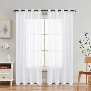 Randall Snow White Linen Sheer Curtain Panel Sets of 2 with Eyelets Open Weave Faux Linen Window Treament for Living Room Bedroom Farmhouse, Elegant Nickel Grommet Top-54x84 Inch
