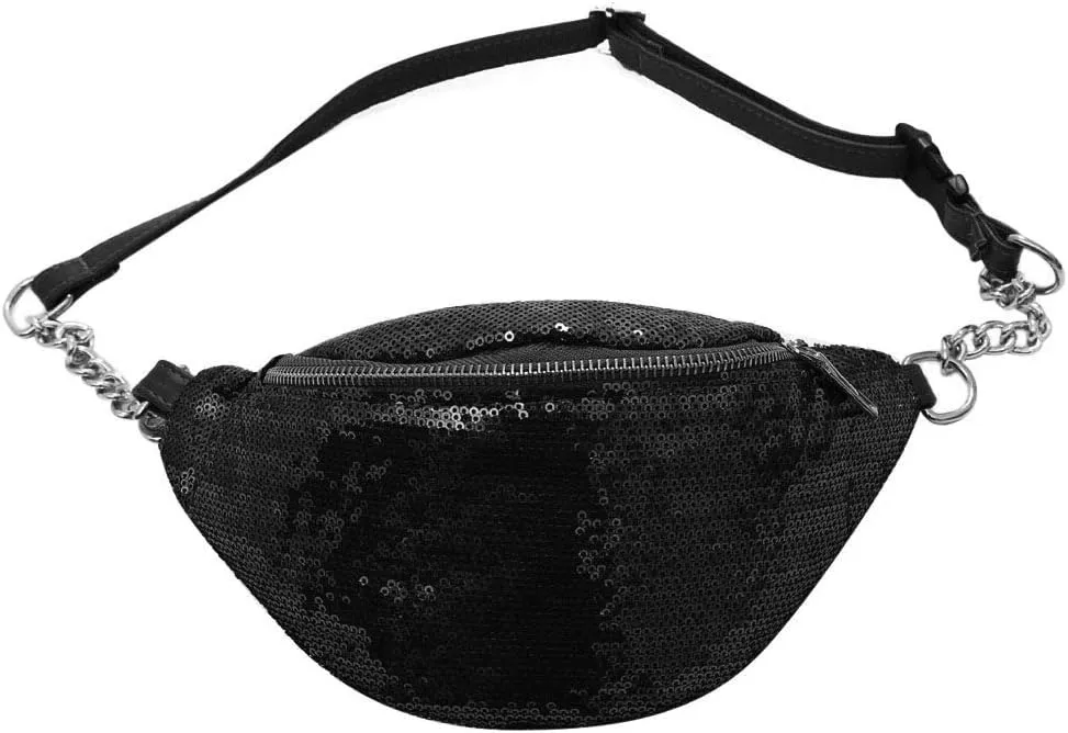 RARITYUS Sparkly Sequin Fanny Packs Glitter Waist Bag with Adjustable Strap for Women Girls Unisex