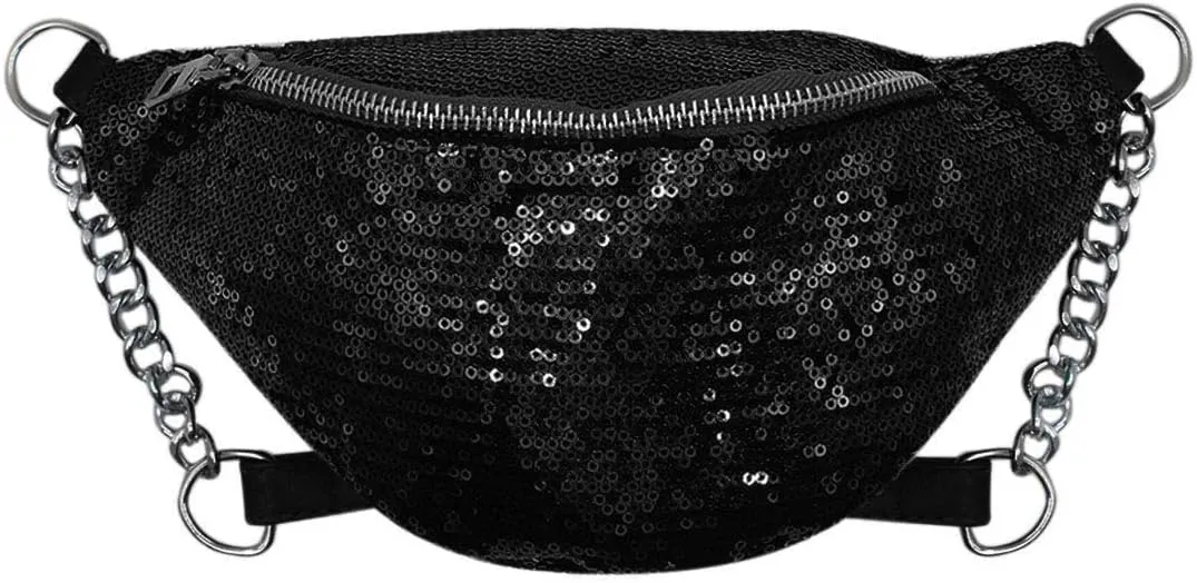RARITYUS Sparkly Sequin Fanny Packs Glitter Waist Bag with Adjustable Strap for Women Girls Unisex