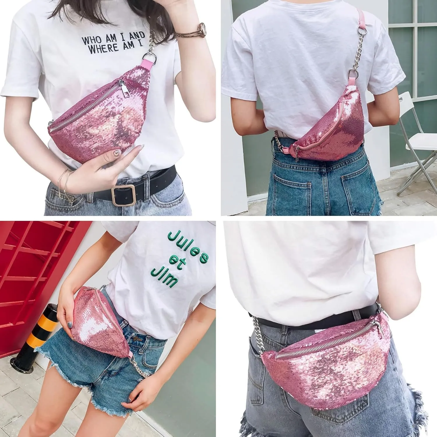 RARITYUS Sparkly Sequin Fanny Packs Glitter Waist Bag with Adjustable Strap for Women Girls Unisex