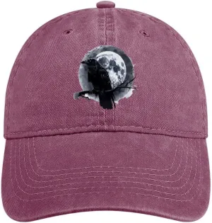 Raven and Moon Baseball Cap Vintage Dad Hat Denim Trucker Gaming Golf Hat for Men Women