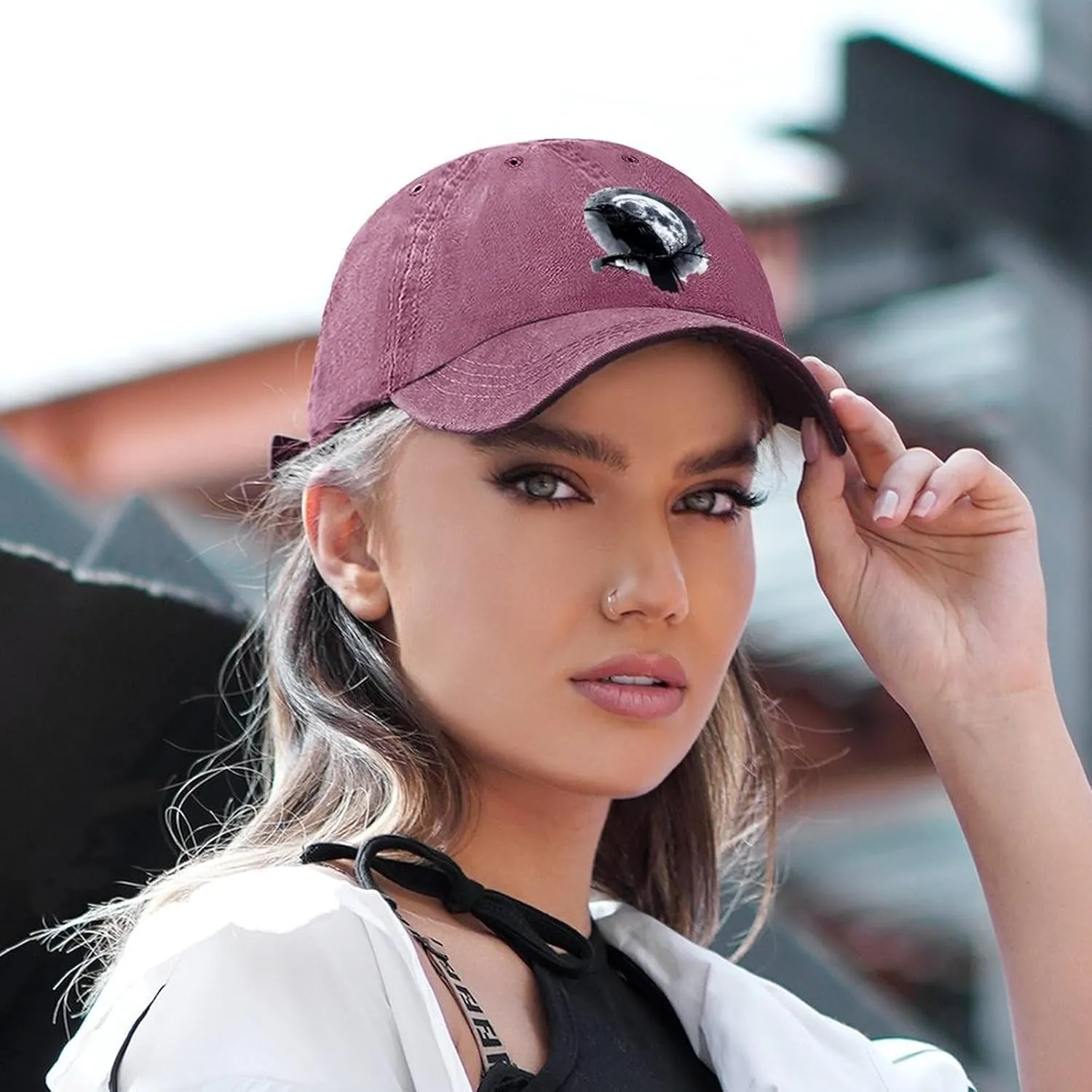 Raven and Moon Baseball Cap Vintage Dad Hat Denim Trucker Gaming Golf Hat for Men Women