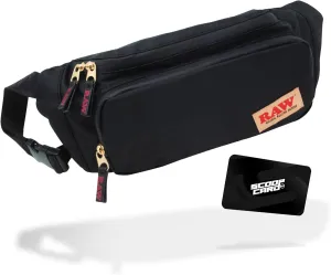 RAW Belt Sling Bag - Comes in Color Black with Removable Foil Pouch and Multiple Compartments Plus a Hidden Stock Area Discreetly Tucked Away - Sized at 5.5'' x 14.5'' x 6.5''