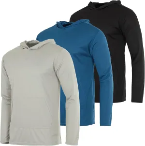 Real Essentials 3 Pack: Men's Mesh Long Sleeve Athletic Pullover Hoodie Sweatshirt Pockets UPF 50  (Available in Big & Tall)