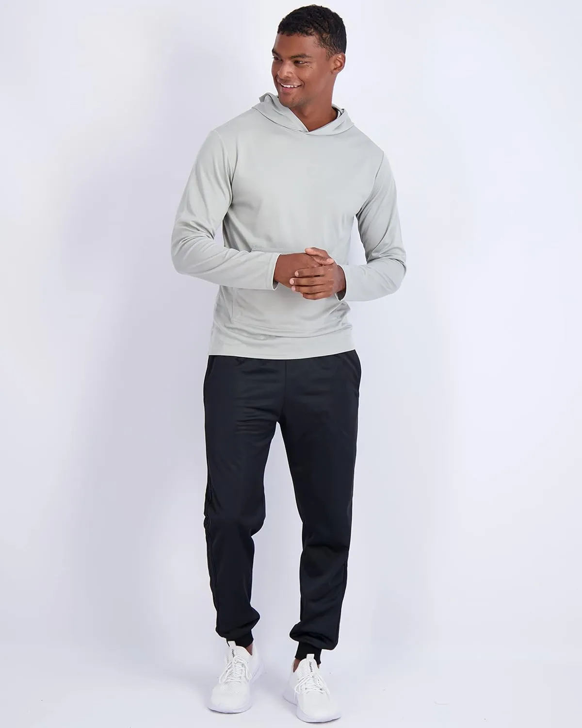 Real Essentials 3 Pack: Men's Mesh Long Sleeve Athletic Pullover Hoodie Sweatshirt Pockets UPF 50  (Available in Big & Tall)