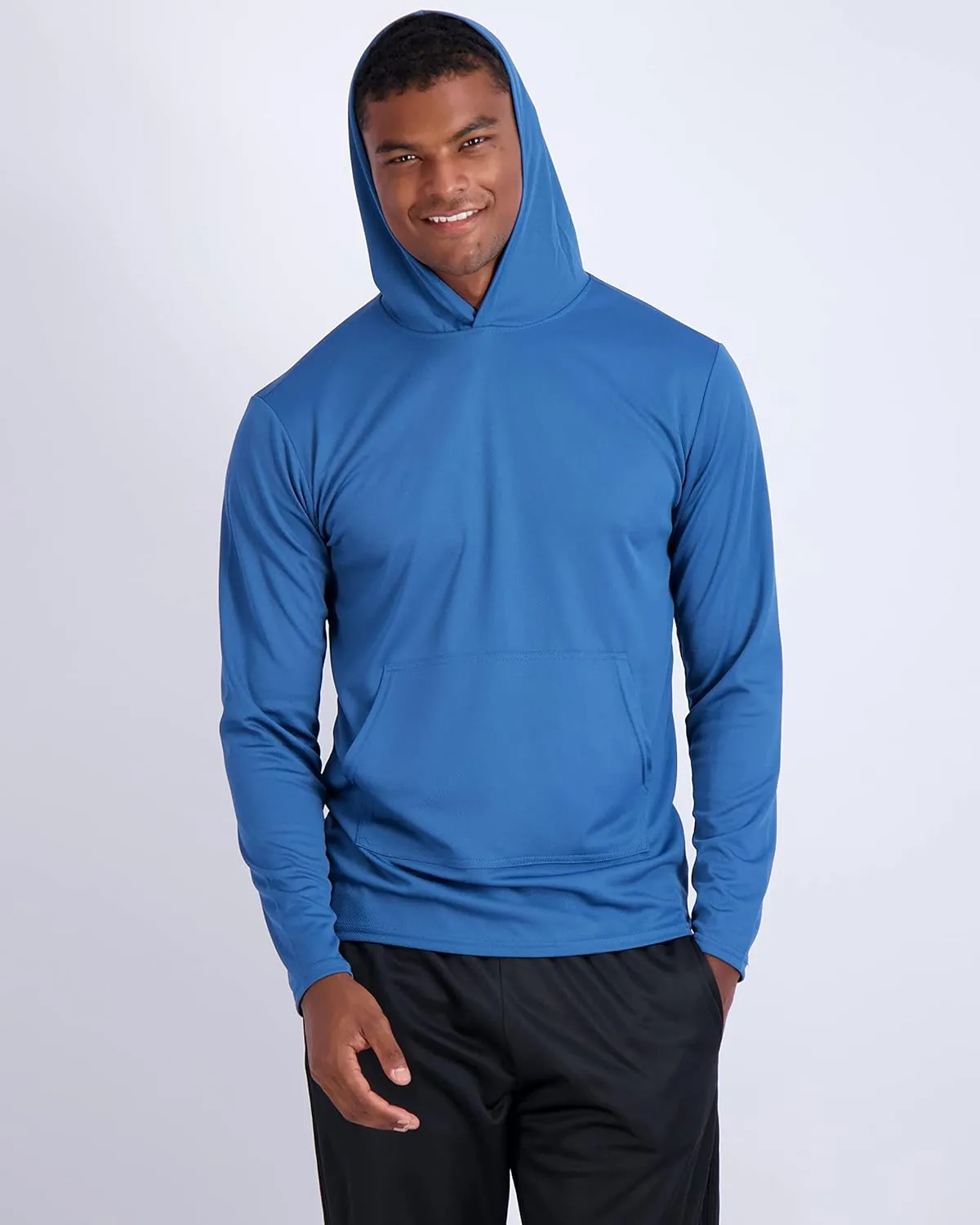 Real Essentials 3 Pack: Men's Mesh Long Sleeve Athletic Pullover Hoodie Sweatshirt Pockets UPF 50  (Available in Big & Tall)