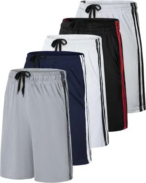 Real Essentials 5 Pack: Men's Mesh Athletic Basketball Shorts Quick Dry Activewear with Pockets