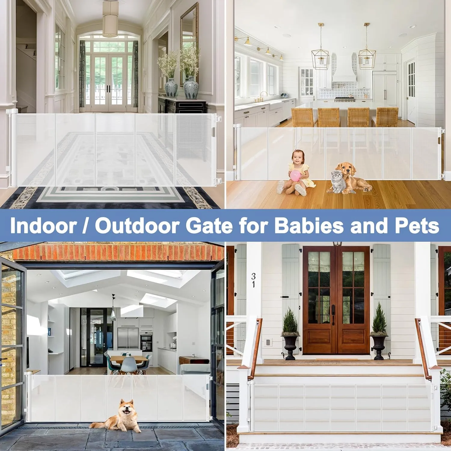 Reinforced 120 Inch Extra Wide Retractable Baby Gates Extra Wide Baby Gates for Large Openings Baby Gates Extra Wide Retractable Dog Gate for The House Extra Wide Dog Gate Extra Long Baby Gate for Dog